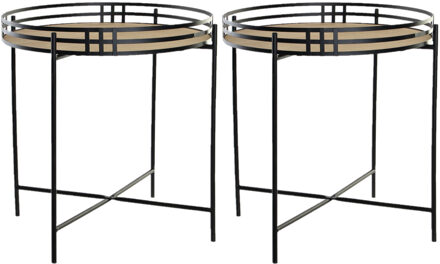 Items Set van 2x stuks bijzettafels rond metaal/MDF zwart 45 x 47 cm