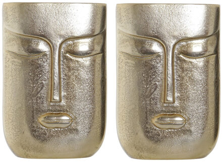 Items Set van 2x stuks bloemenvaas goud van aluminium met gezicht 15 x 23 cm