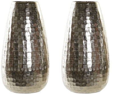 Items Set van 2x stuks bloemenvaas van aluminium met gouden finish 16 x 32 cm