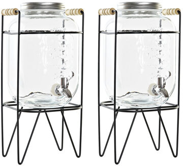 Items Set van 2x stuks glazen drank dispensers 4 liter met schroefdop en standaard