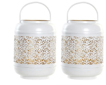 Items Set van 2x stuks metalen theelichthouders / lantaarns wit / goud 20 cm