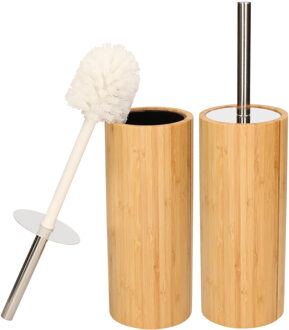 Items Set van 2x stuks toiletborstel bruin met houder van bamboe 37 cm - Toiletborstels