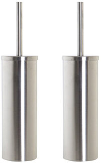Items Set van 2x stuks toiletborstel zilver met houder van RVS 39 cm - Toiletborstels Zilverkleurig