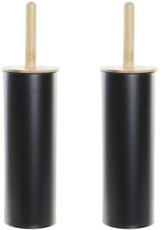 Items Set van 2x stuks toiletborstel zwart met houder van metaal 38 cm - Toiletborstels