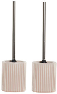 Items Set van 2x stuks wc/toiletborstels 40 cm met toiletborstelhouder roze keramiek - Toiletborstels