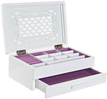 Items Sieradenkist/juwelenkist met lade wit van hout 21 x 16 x 9 cm
