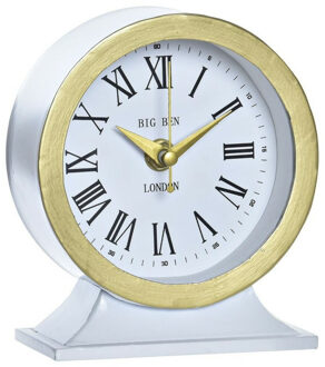 Items Tafelklok - romeinse cijfers - wit/goud - ijzer/glas - 12 x 6 x 13 cm