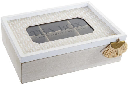 Items Theedoos - 6-vaks - white wash - hout - 24 x 16 x 7 cm