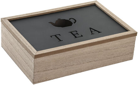 Items Theedoos/opbergdoos Cameron - 6-vaks - MDF hout - 24 x 16 x 7 cm - met doorzichtige deksel - Theedozen