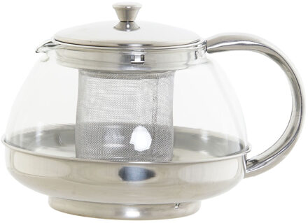 Items Theepot van glas en RVS 1050 ml met filter/infuser en handvat - Theepotten Transparant