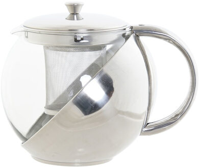 Items Theepot van glas en RVS 1100 ml met filter/infuser en handvat - Theepotten Transparant