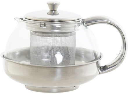 Items Theepot van glas en RVS 600 ml met filter/infuser en handvat - Theepotten Transparant