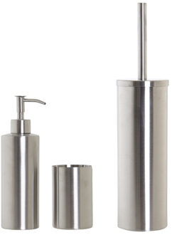 Items Toiletborstel houder zilver 39cm met zeeppompje 400 ml en beker metaal - Badkameraccessoireset Zilverkleurig