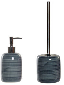 Items Toiletborstel marmer look polystone blauw 39 cm met zeeppompje 300 ml - Badkameraccessoireset