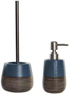 Items Toiletborstel met houder 36 cm en zeeppompje 280 ml polystone marine blauw