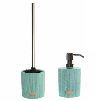 Items Toiletborstel met houder 36 cm en zeeppompje 300 ml keramiek/metaal - Badkameraccessoireset Groen
