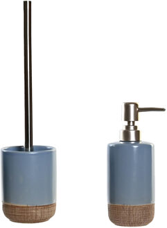 Items Toiletborstel met houder 36 cm en zeeppompje 300 ml polystone korenblauw - Badkameraccessoireset