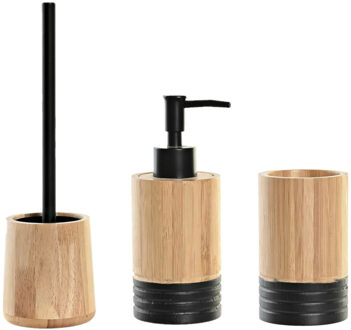Items Toiletborstel met houder 38 cm en zeeppompje 300 ml bamboe/metaal - Badkameraccessoireset Bruin