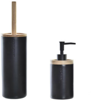 Items Toiletborstel met houder 38 cm en zeeppompje 300 ml polystone/hout - Badkameraccessoireset Zwart