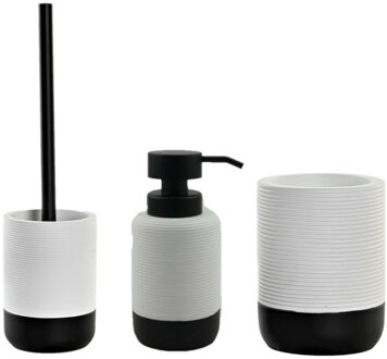 Items Toiletborstel met houder 38 cm en zeeppompje 300 ml polystone wit/zwart - Badkameraccessoireset