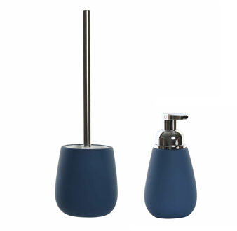 Items Toiletborstel met houder 39 cm en zeeppompje 280 ml keramiek donkerblauw