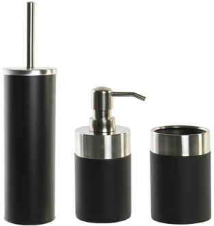 Items Toiletborstel met houder 39 cm en zeeppompje 300 ml polystone/metaal - Badkameraccessoireset Zwart