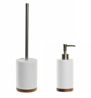 Items Toiletborstel met houder 41 cm en zeeppompje 300 ml keramiek/metaal - Badkameraccessoireset Wit