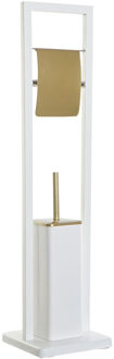 Items Toiletborstel met toiletrolhouder wit/goud metaal 80 cm - Toiletborstels