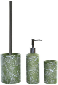 Items Toiletborstel met zeeppompje/beker - flowers groen - Toiletborstels