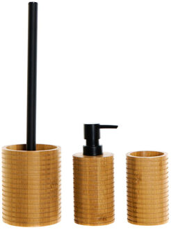 Items Toiletborstel met zeeppompje/beker - naturel/zwart - bamboe - Toiletborstels Beige