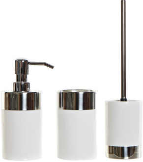 Items Toiletborstel/WC-borstel houder wit/zilver 41 cm met zeeppompje/beker - Badkameraccessoireset