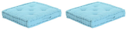 Items Vloerkussen Kenya - 2x - Turquoise - katoen - 60 x 60 x 13 cm - Extra dik grond zitkussen