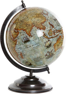 Items Wereldbol/globe op voet - kunststof - blauw - home decoratie artikel - D25 x H35 cm