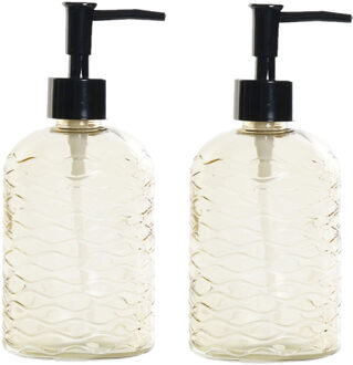 Items Zeeppompje - 2x - glas - geel - navulbaar - 450 ml - toilet/badkamer/keuken