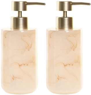 Items Zeeppompje - 2x - marmer look - polyresin - creme - 17 cm - keuken/toilet/badkamer