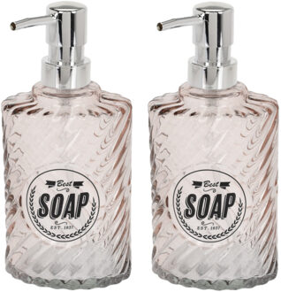 Items Zeeppompje/dispenser - 2x - 17 cm - glas - oranje - 300 ml - navulbaar - toilet/badkamer/keuke