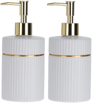 Items Zeeppompje/dispenser - 2x - 17 cm - keramiek - wit - 300 ml - navulbaar - toilet/badkamer/keuk