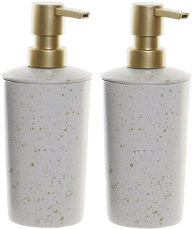 Items Zeeppompje/dispenser - 2x - 17 cm - metaal - wit - 350 ml - navulbaar - badkamer/toilet/keuken