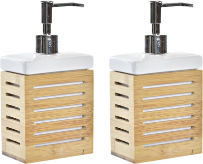 Items Zeeppompje/dispenser - 2x - bamboe wit - 300 ml - 10 x 19 cm - keuken/toilet/badkamer - lotion