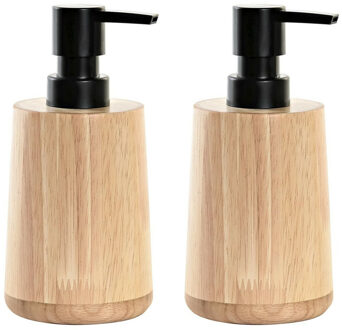 Items Zeeppompje/dispenser - 2x - bruin - bamboe hout - 8 x 16 cm - keuken/toilet/badkamer - lotion