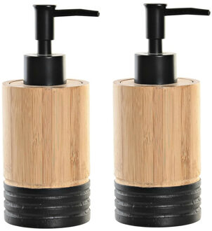 Items Zeeppompje/dispenser - 2x - bruin/zwart - bamboe hout - 7 x 17 cm - keuken/badkamer/toilet