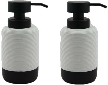 Items Zeeppompje/dispenser - 2x - klassiek - wit zwart - keramiek - 10 x 17 cm - toilet/badkamer/keu