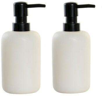 Items Zeeppompje/dispenser - 2x - marmer look wit - polystone - 9 x 17 cm - keuken/badkamer/toilet