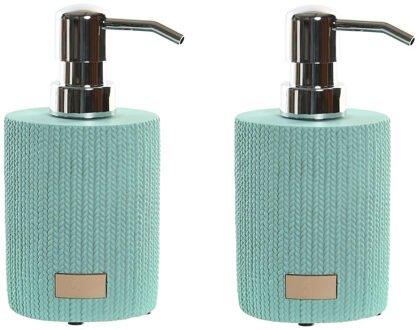 Items Zeeppompje/dispenser - 2x - mintgroen - keramiek - 10 x 16 cm - keuken/toilet/badkamer