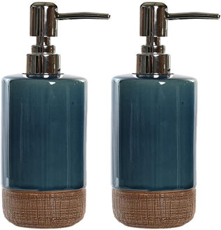 Items Zeeppompje/dispenser - 2x - polystone - groen - 18 cm - lotionpompje - keuken/toilet/badkamer