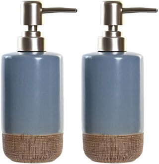 Items Zeeppompje/dispenser - 2x - polystone - korenblauw - 18 cm - lotionpompje - keuken/toilet/badk