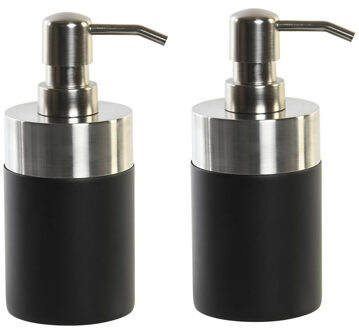 Items Zeeppompje/dispenser - 2x - zwart - klassiek - polyresin - 9 x 17 cm - keuken/toilet/badkamer