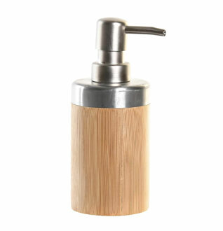 Items Zeeppompje/dispenser - bruin/zilver - bamboe hout - 7 x 17 cm - keuken/badkamer/toilet