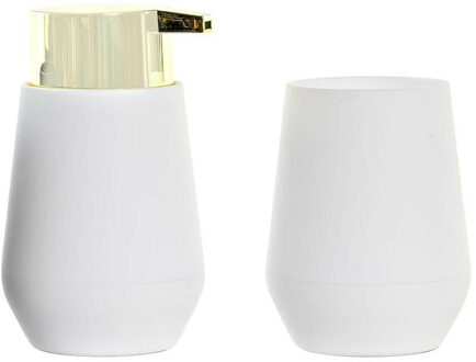 Items Zeeppompje/dispenser - met tandenborstelhouder - kunststof - wit/goud - 9 x 15 cm