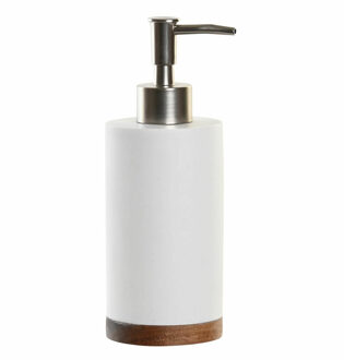 Items Zeeppompje/dispenser - wit - keramiek/acaciahout - 7 x 19 cm - toilet/badkamer/keuken